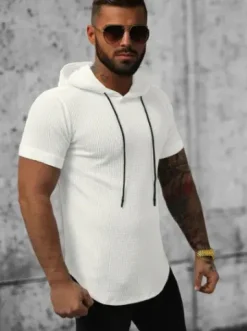 T-shirt męski z kapturem biały O/P1150^Ozonee Discount