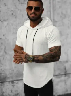 T-shirt męski z kapturem biały O/P1150^Ozonee Discount