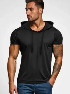 T-shirt męski z kapturem czarny JS/8T89/3Z^Ozonee Hot
