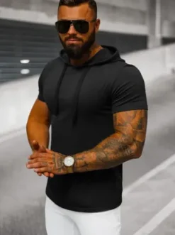 T-shirt męski z kapturem czarny JS/8T89/3^Ozonee Discount