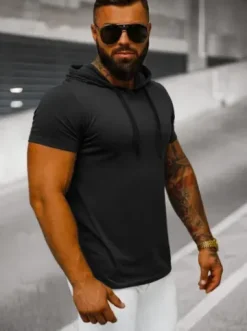 T-shirt męski z kapturem czarny JS/8T89/3^Ozonee Discount