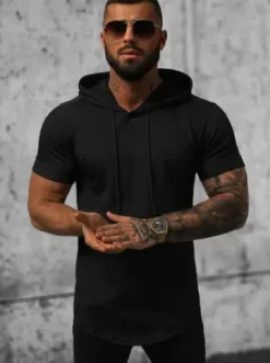 T-shirt męski z kapturem czarny O/P1150^Ozonee Fashion