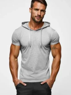 T-shirt męski z kapturem szary JS/8T89/2Z^Ozonee Clearance