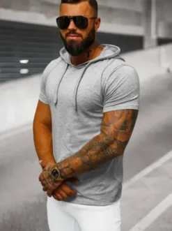 T-shirt męski z kapturem szary JS/8T89/2^Ozonee Fashion