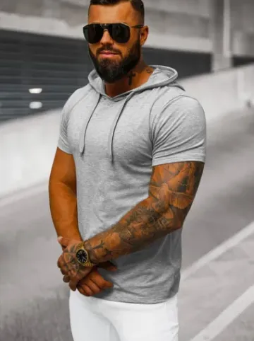T-shirt męski z kapturem szary JS/8T89/2^Ozonee Fashion