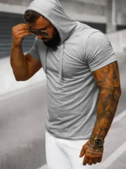 T-shirt męski z kapturem szary JS/8T89/2^Ozonee Fashion