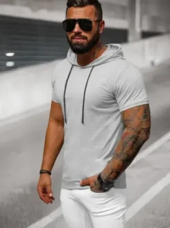 T-shirt męski z kapturem szary JS/8T955/2^Ozonee Outlet