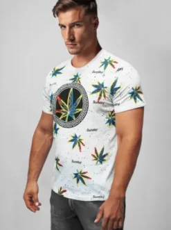 T-shirt męski z nadrukiem biało-żółty O/T136/1/BZ^Ozonee Best