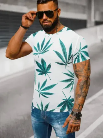 T-shirt męski z nadrukiem biało-zielony O/BL54^Ozonee Discount