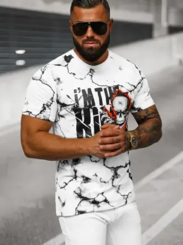 T-shirt męski z nadrukiem biały JS/Y70028Z^Ozonee New