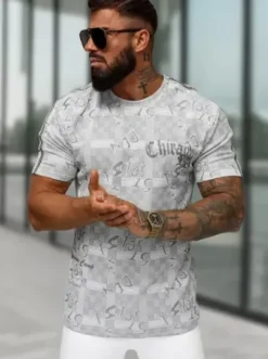 T-shirt męski z nadrukiem szary O/QQ1550^Ozonee Discount