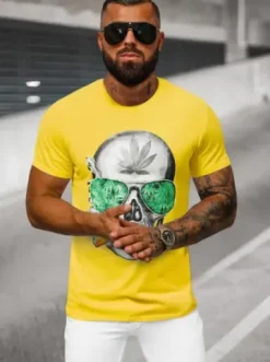 T-shirt męski z nadrukiem żółty JS/Y70019^Ozonee Best